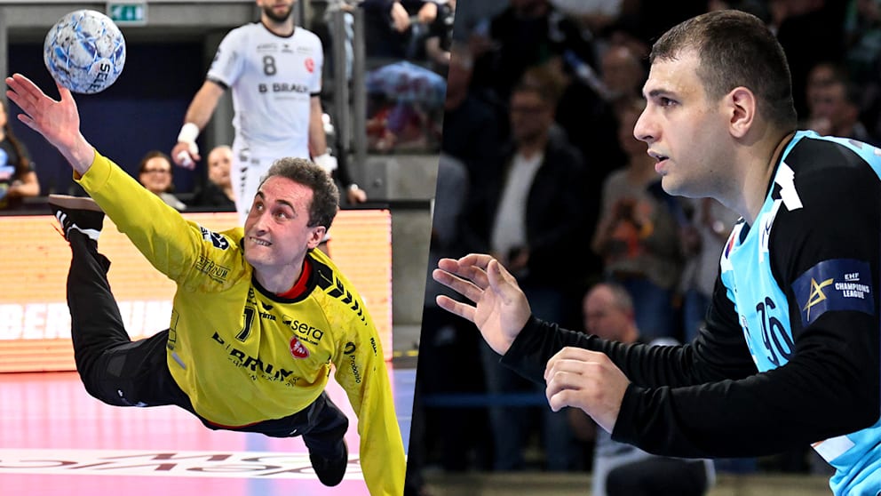 Füches-Torwart Dejan ­Milosavljev (29/r.) und Melsungens Adam ­Morawski (30)