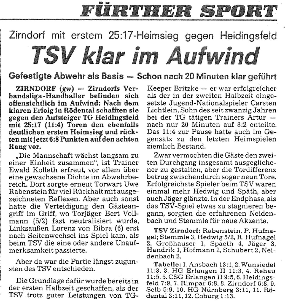 Der Spielbericht aus den Fürther Nachrichten aus dem November 1997