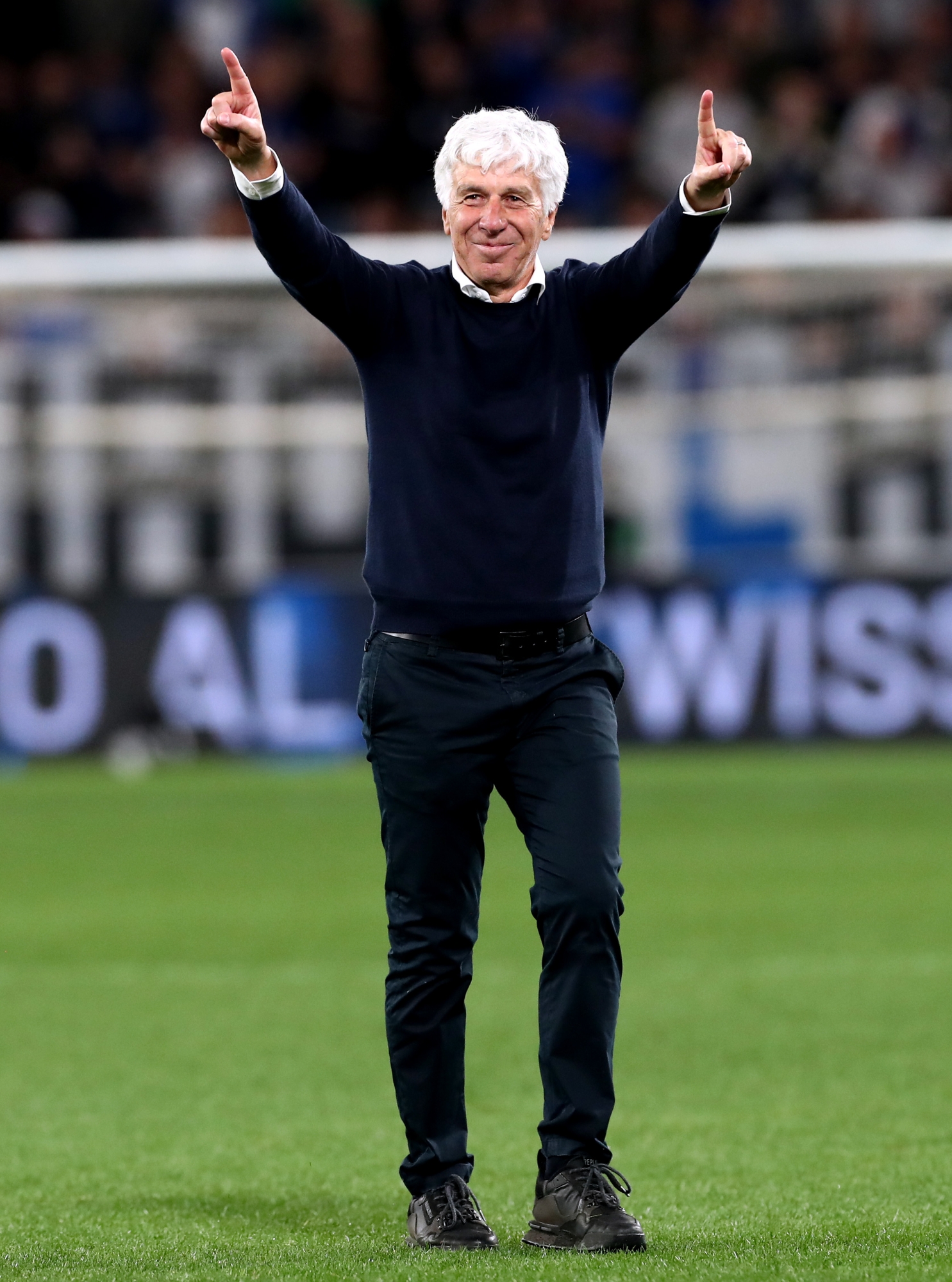 Bergamo, Italy - May 12: Gian Piero Gasperini, Head Coach of Atalanta, Gestures to the Fans at the end of the Serie A Match Bethaeen Atalanta and As Rome at Gewiss Stadium on May 12, 2025 in Bergamo, Italy. (Photo by Marco Luzzani/Getty Images)