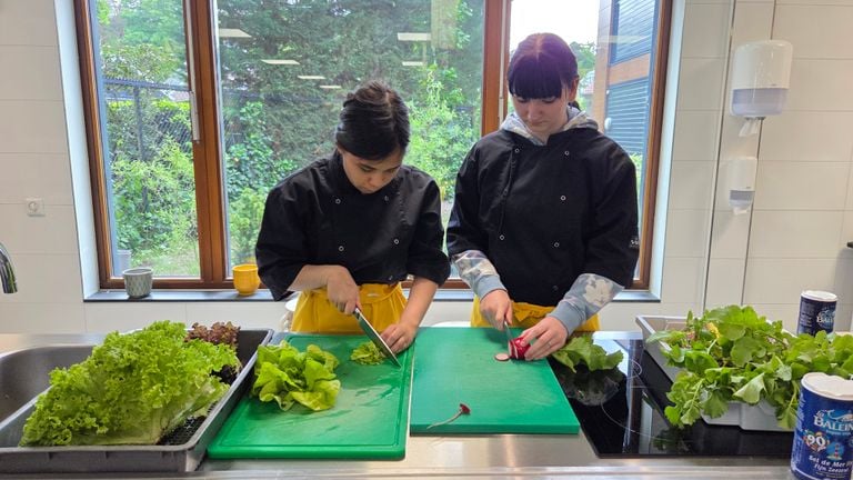 Pupils make the salads for themselves in the school canteen (photo: Noël van Hooft). 