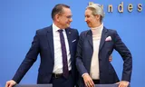 AfD party leaders Alice Weidel and Tino Chupalla during a press conference in Berlin. 