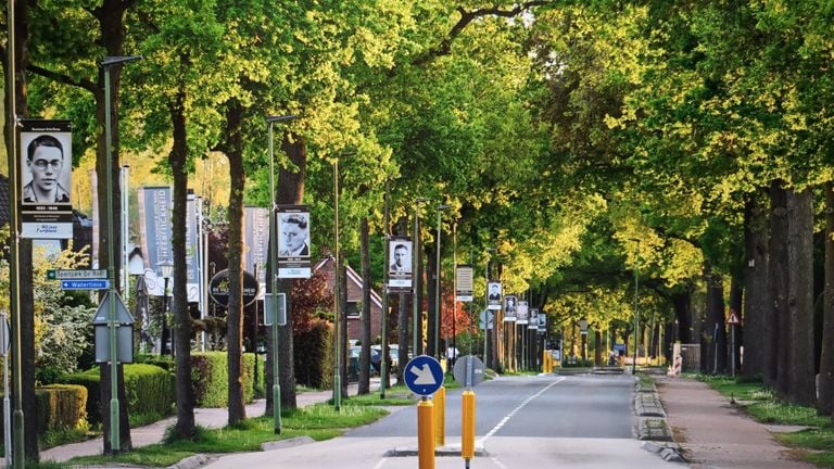 Portraits of 34 war heroes, hang in the longest street of Sleeuwijk (photo: Marco de Paauw).