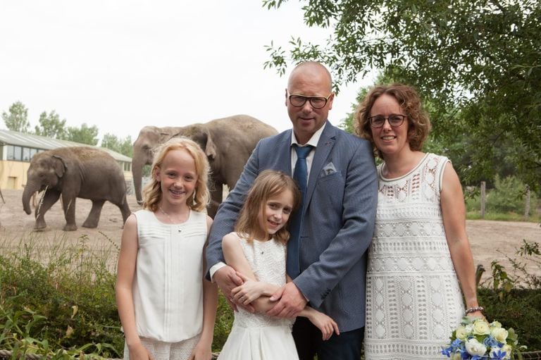 The wedding: and of course the family poses with elephants (own photo).