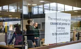 Information boards in the university library about the TU Eindhoven network that was paralyzed by a cyber attack. Photo Rob Engelaar/ANP