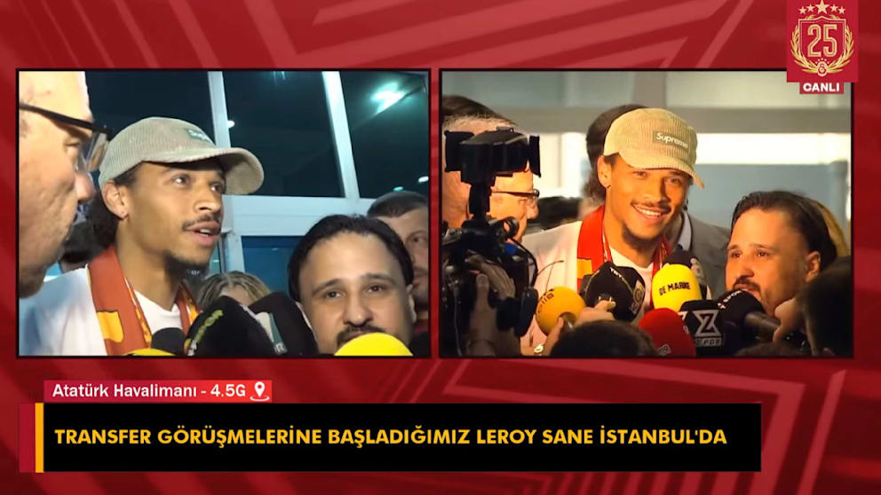 Sané spricht direkt nach seiner Ankunft zu einigen Journalisten