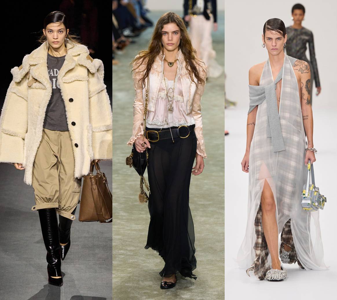 From left to right: Dior HW25, Chloé HW25, Acne Studios FS25.