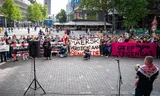 Protest on the Coolsingel against a ship from Rederij Maersk that would have F-35 parts on board. Photo Jordy van der Boom/ANP 