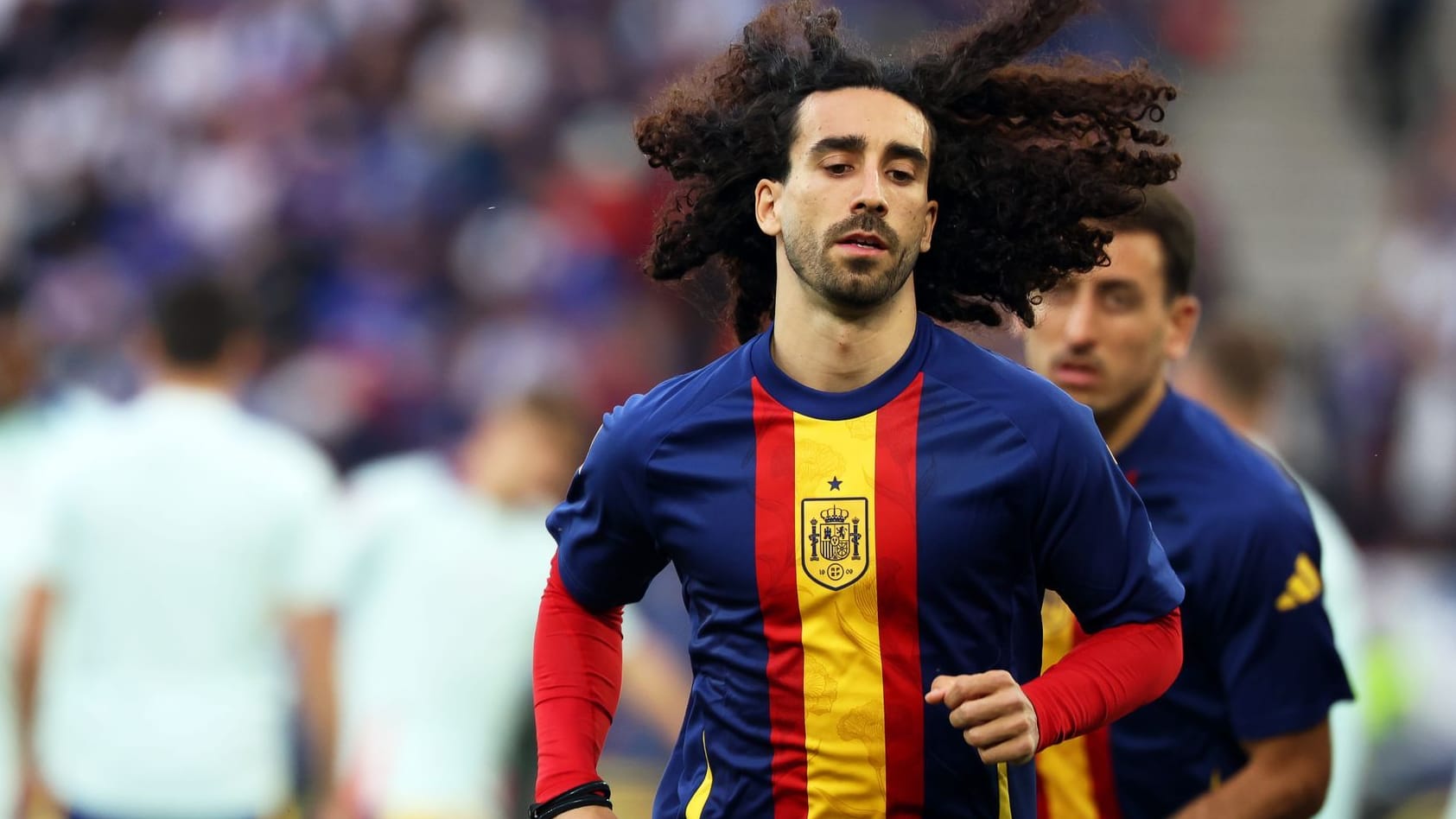 Local figure: Spain's Marc Cucurella when warming up in front of the Nation League semi-final against France in Stuttgart.