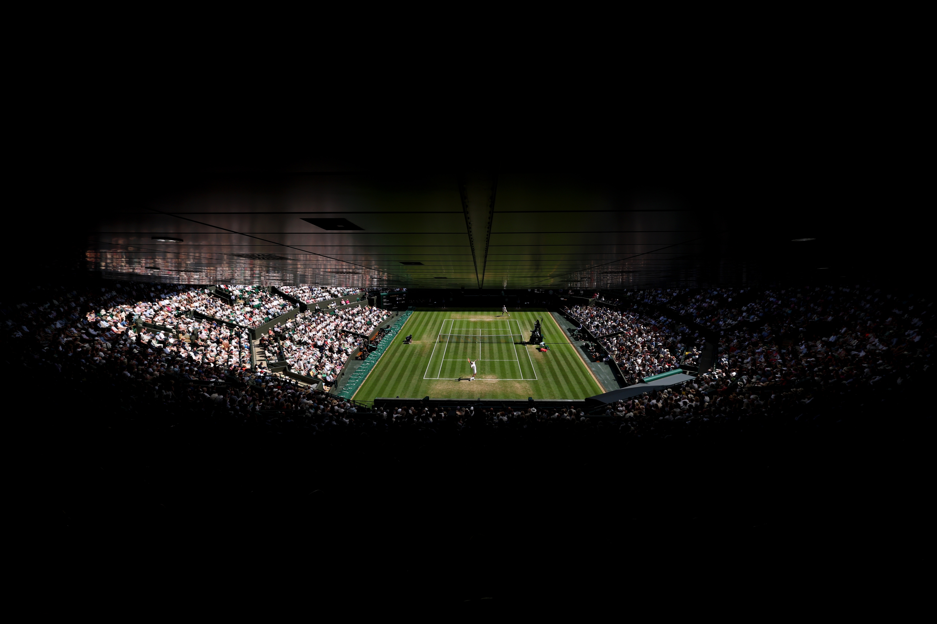 London, England - July 08: A General View Over Court One As Taylor Fritz of United States Serves Against Karen Khachanov During The Gentlemen's Singles Quarter -Final Match on Day Nine of the Championship Wimbledon 2025 At All England Lawn Tennis and Croquet Club On July 08, 2025 in London, England. (Photo by Ezra Shaw/Getty Images)