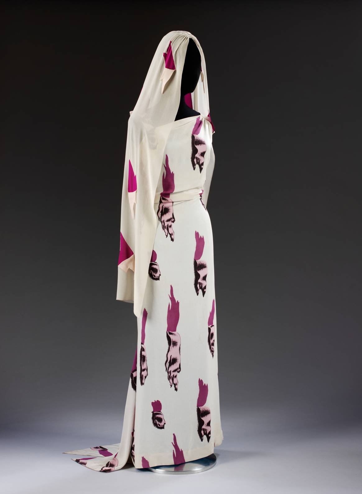 'Tears' evening dress and head veil, designed by Elsa Schiaparelli, February 1938 for the Circus collection, summer 1938.