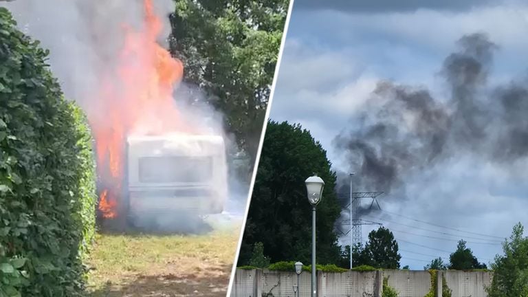 The burning caravan caused large clouds of smoke (photos: Stijn Genendt/Collin Beijk).