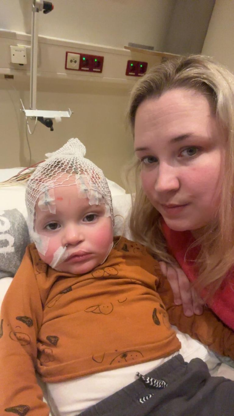 Silvana with her son Milan after brain surgery.