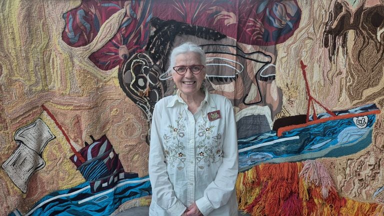 Maritée Onderenwijngaard (68) is one of the makers of the tapestry (photo: Collin Beijk).