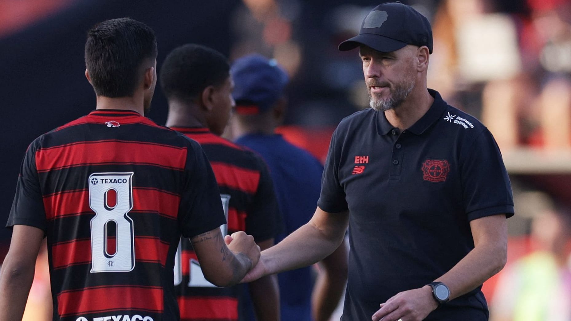 Disappointed: Bayer coach Erik Ten Hag claps after the game with the Flamengo players.