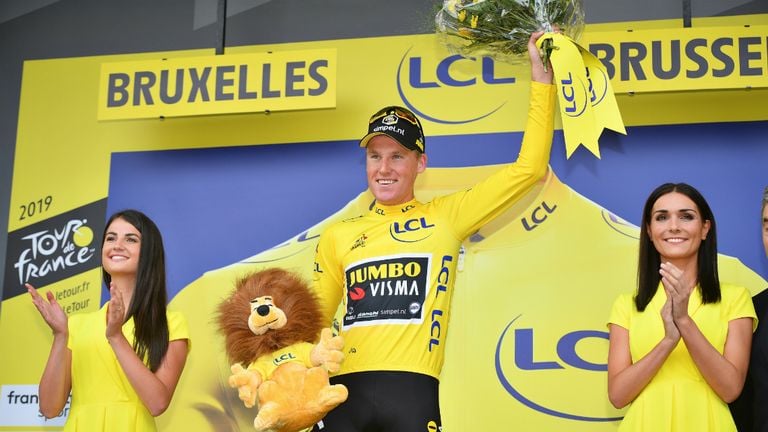 Mike Teunissen from Team Jumbo-Visma shines in the yellow jersey. (Photo: VI Images)