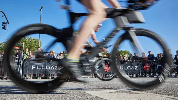 A cyclist at the Ironman triathlon in Hamburg