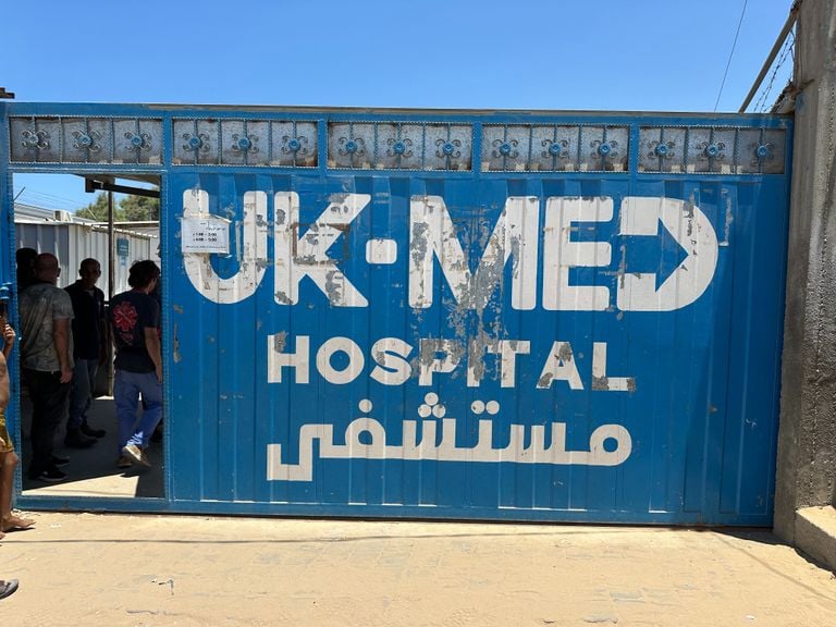 The entrance to the set up emergency hospital where Ron works (private photo).