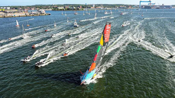 The Malizia Seaexplorer at the Fly-by of Ocean Race 2023 in Kiel