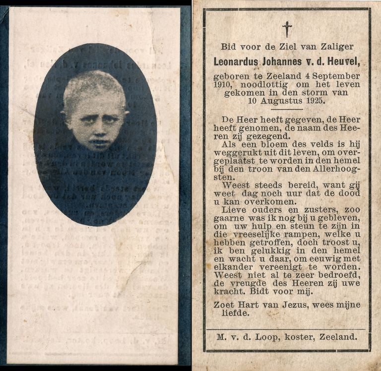 Prayer card from one of the two victims of the storm disaster of 1925 (photo: Brabant Historical Information Center).