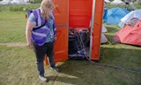 Rented toilet boxes appear to be the cheapest and driest housing for the network equipment at Hackersfestival Why2025. 