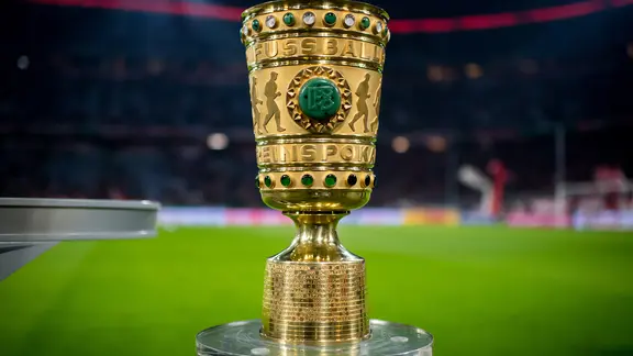 The DFB Cup is on a pillar in the stadium.