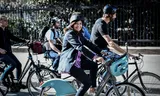 Mayor Hidalgo drives through Paris on a partial bike from Vélib.