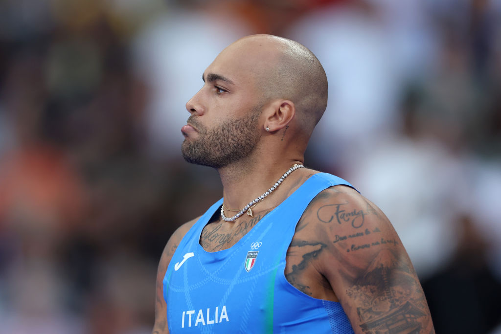 Paris, France - August 04: Lamont Marcell Jacobs of Team Italy Looks on During the Men's 100m Semi -Final On Day Nine of the Olympic Games Paris 2024 at Stade de France on August 04, 2024 in Paris, France. (Photo by Christian Petersen/Getty Images)
