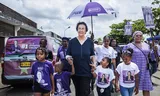 Party leader Jennifer Simons of the NDP after voting on the day of the elections in Suriname in May.