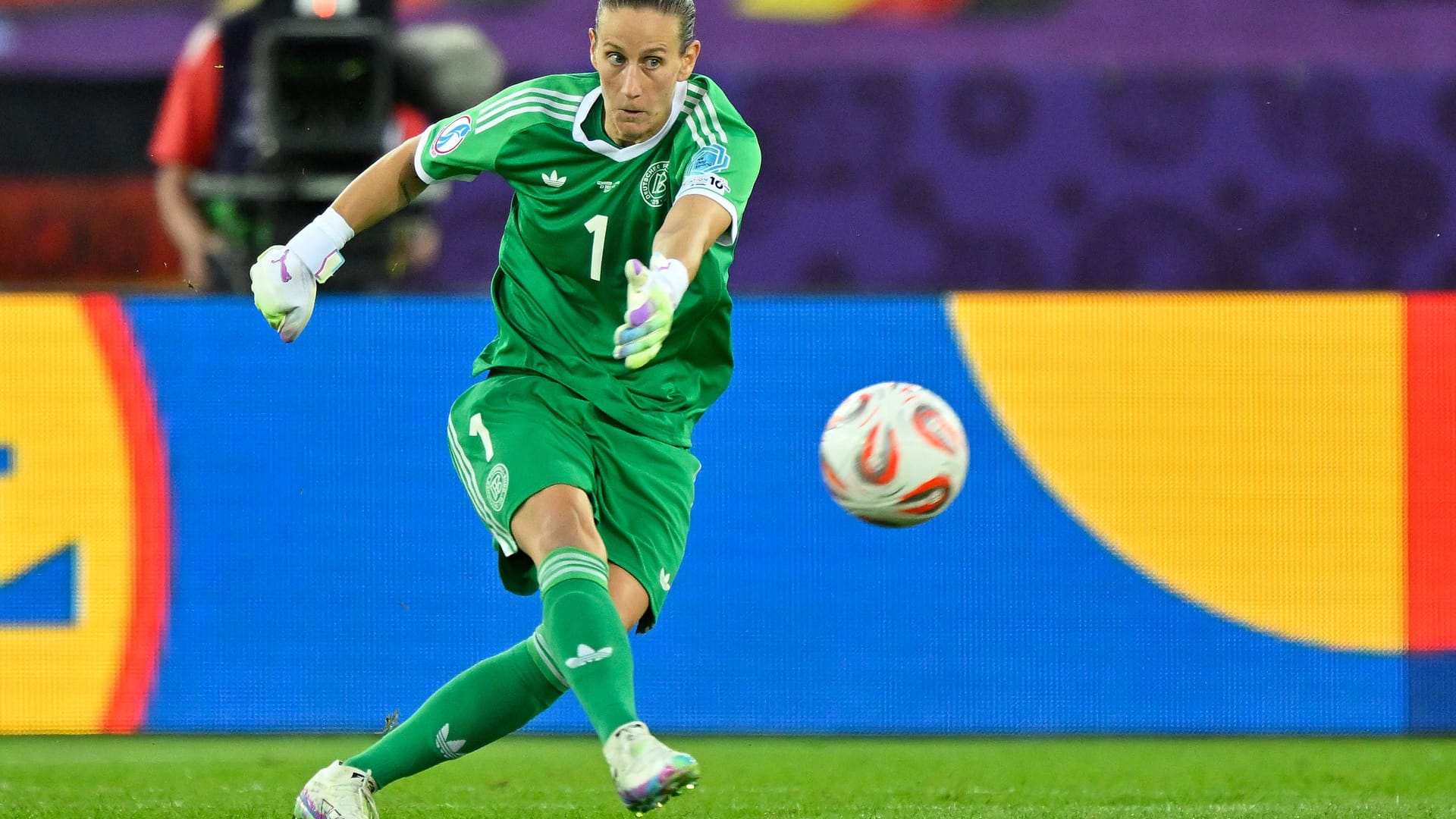 Germany's goalkeeper Ann-Katrin in the European Championship semi-final against Spain.