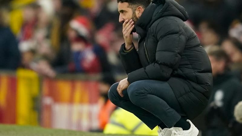 Manchester United's head coach Ruben Amorim's expression is darkened. Manchester United's head coach Ruben Amorim's expression is darkened.