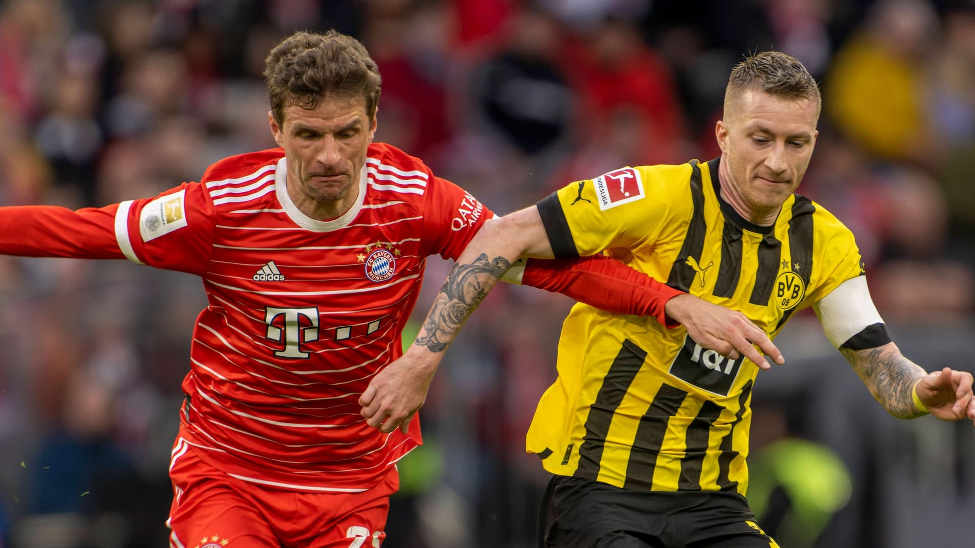 Weg companions: Thomas Müller (left) and Marco Reus, here at a duel between Bayern against Dortmund in April 2023.