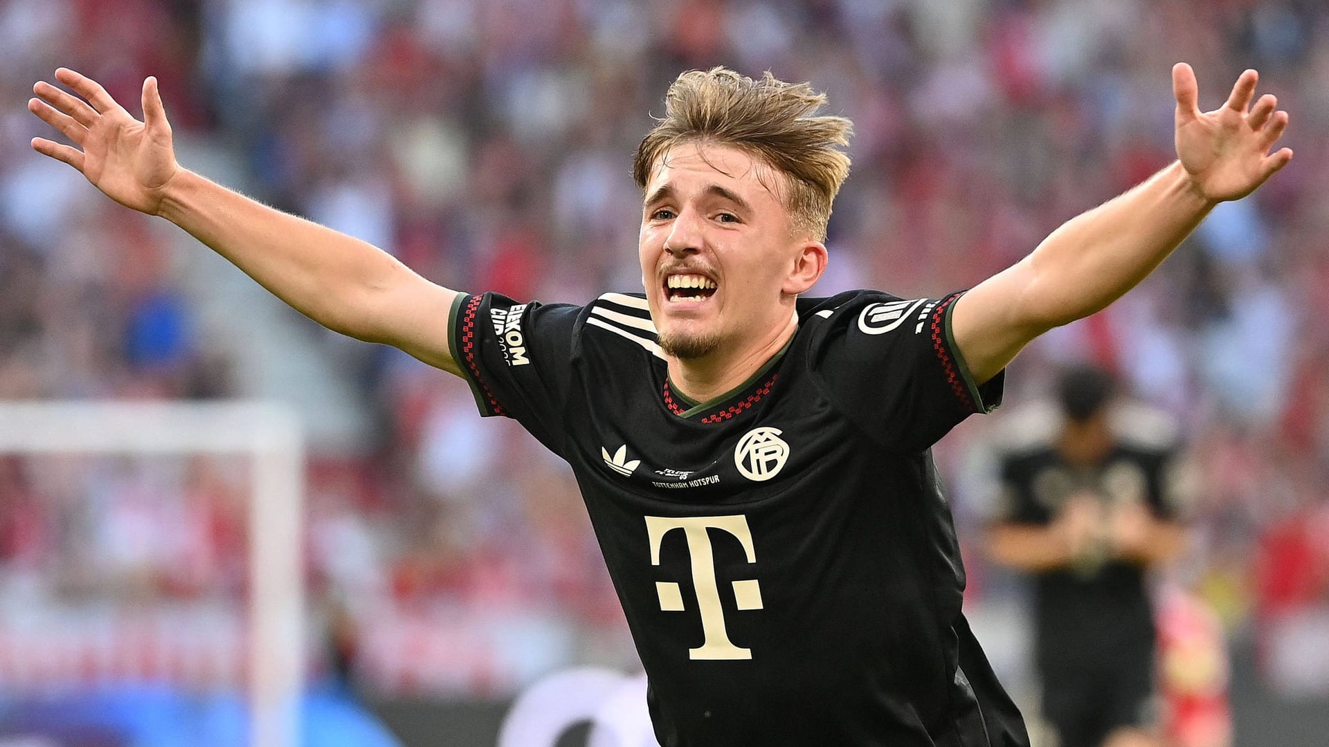 Reason for cheering: Bavaria's Lennart Karl played in the spotlight with his goal against Tottenham.