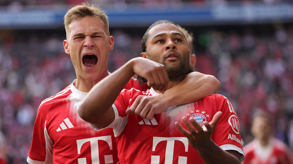 Serge Gnabry (30) kocht den FC Bayern in Führung. Kapitän Joshua Kimmich (30) freut’s