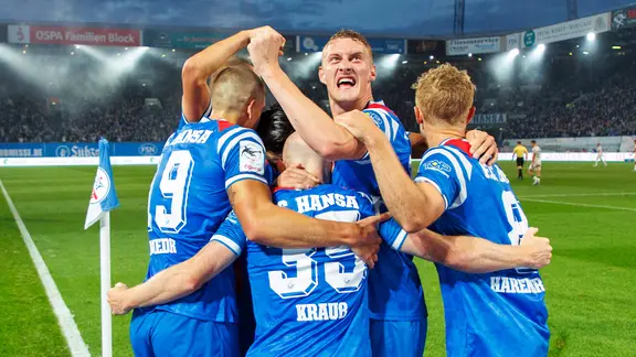 Rostock's players cheer a goal | Imago images Rostock's players cheer a goal