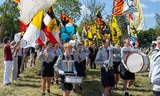 Banners and music at the Yser Meeting in Ypres, a meeting of nationalist movements. 