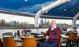 Hennie van der Most in the restaurant of his mobile UFO tower. 