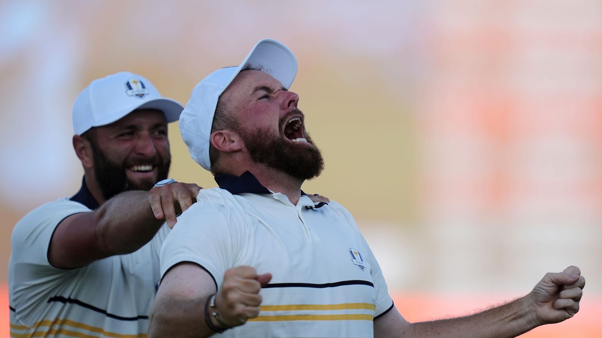 The last putt brought the decision: Shane Lowry (right) and Jon Rahm cheered Europe's success at the Ryder Cup.