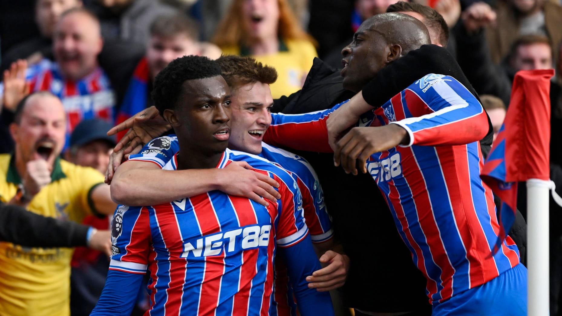 Match winner: Palace attacker Nketiah can be celebrated by his teammates. Match winner: Palace attacker Nketiah can be celebrated by his teammates.
