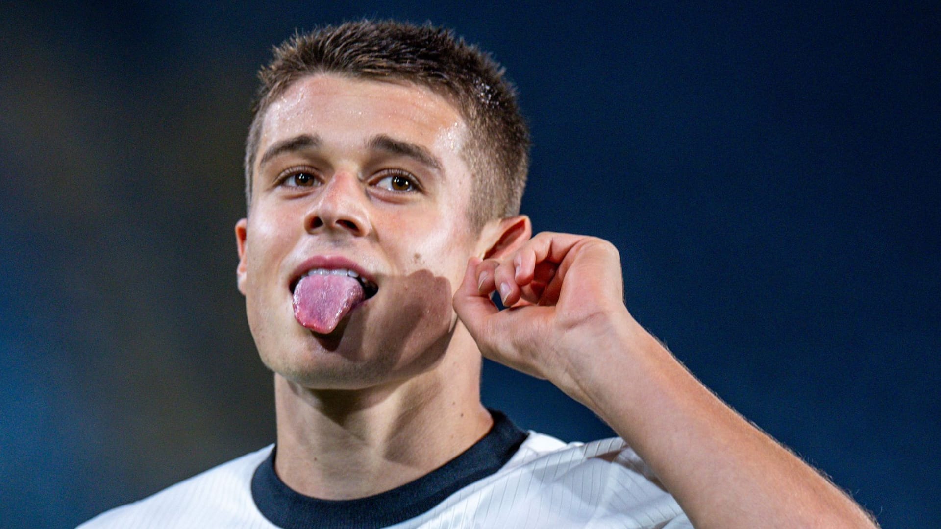 Nicolo Tresoldi cheers: he scored three goals.