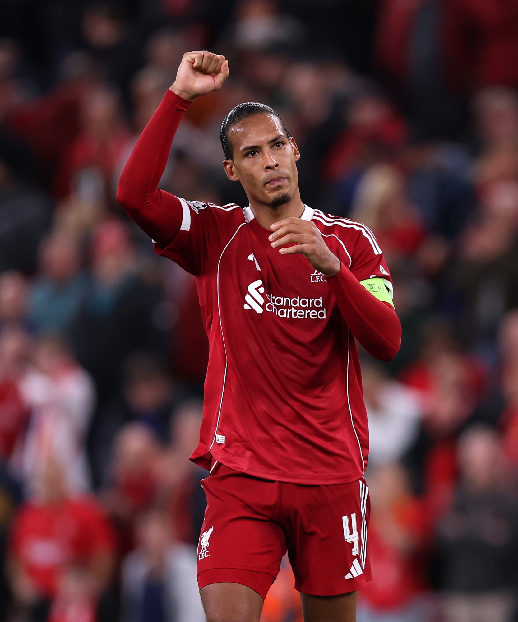 Liverpool, England - September 17: Virgil Van Dijk of Liverpool Celebrates Victory After the Uefa Champions League 2025/26 League Phase MD1 Match Bethaeen Liverpool FC and Atletico de Madrid at Anfield On September 17, 2025 in Liverpool, England. (Photo by Ryan Perse/Getty Images)