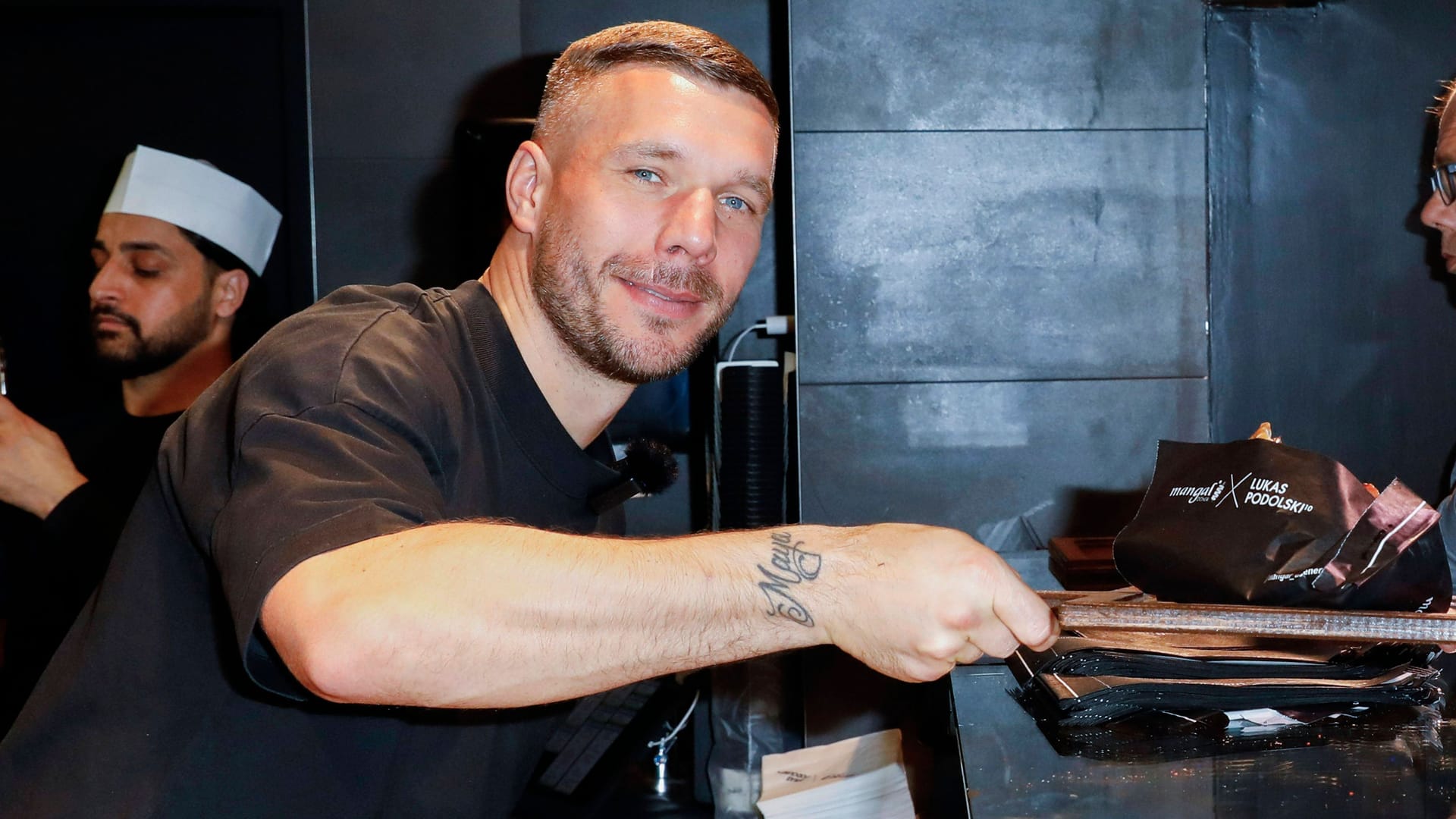 Served: Lukas Podolski at the opening of "Mangal Doner X Lukas Podolski Store" At Cologne Bonn Airport in March 2024.