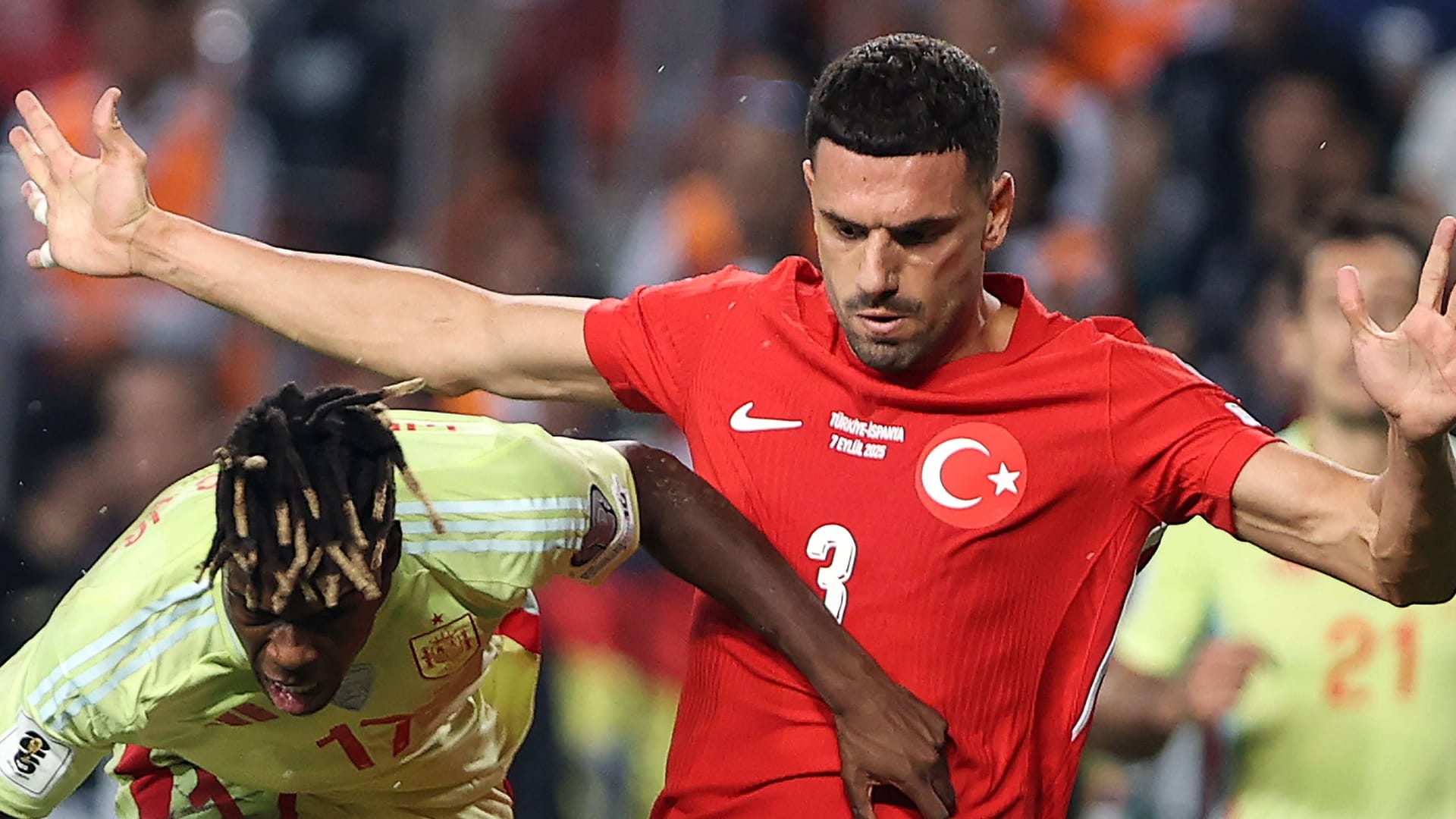 The Turks led by defender Merih Demiral (right) had no chance against Spain.