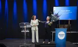 Party leader Mirjam Bikker (left) at the Congress of the ChristenUnie in June.  