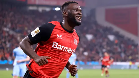 Joy at Victor Boniface from Bayer Leverkusen 