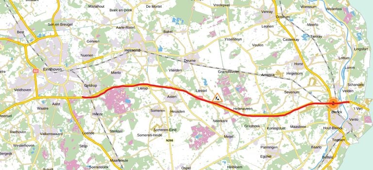 The closure of the A67 (image: Rijkswaterstaat).