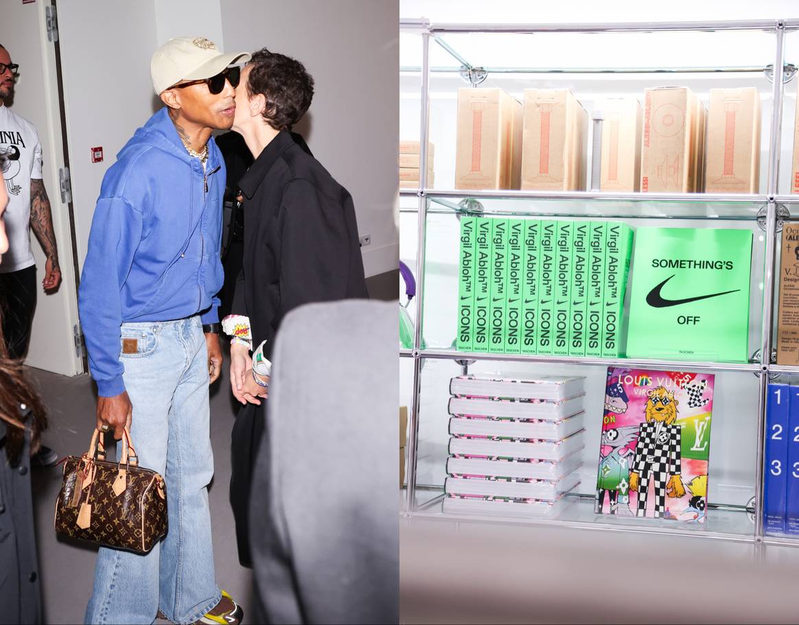 Pharrell Williams et Sarah Andelman à L'H expos Virgil Abloh: The Codes au Grand Palais.