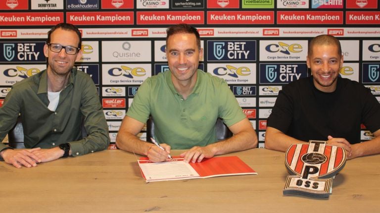 General manager Bas van Rossum, trainer Sjors Ultee and technical director Linton Posthumus of TOP Oss.