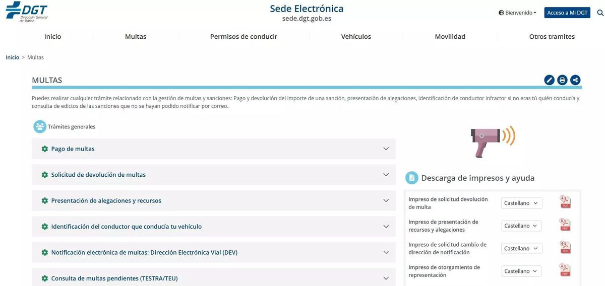 DGT website to pay fines