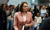 Belarusian opposition leader Svitlana Tikhanovskaya on Sunday in the Lithuanian capital Vilnius. Photo Mindaugas Kulbis / AP