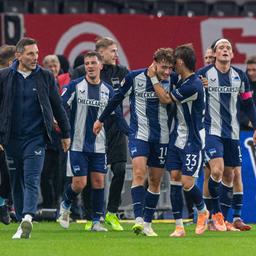 The Hertha BSC players celebrate the 1-0 win against Fortuna Düsseldorf (Photo: IMAGO / Matthias Koch)